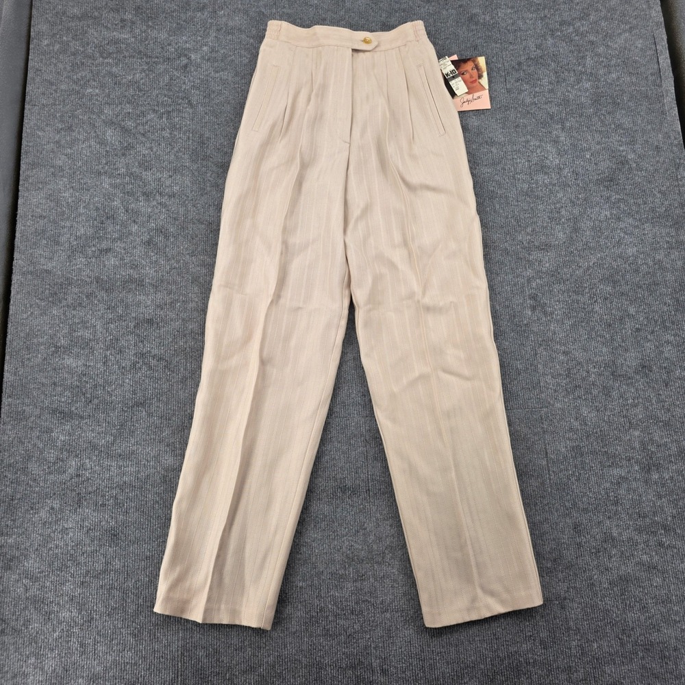 Jaclyn Smith Vintage 90s High Waisted Pleated Herringbone Trousers Beige Size 8